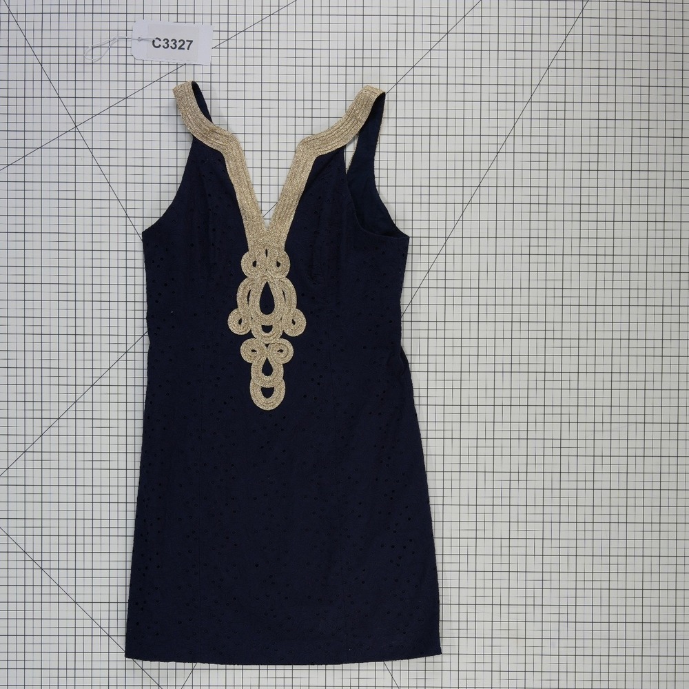 New Lilly Pulitzer Emery 100% Cotton Dress Women's Size 4 Starfish Eyelet Navy - Picture 8 of 8